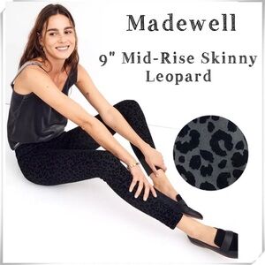 Madewell 9" Mid-Rise Skinny Jeans: Flocked Leopard Edition Black Size 29